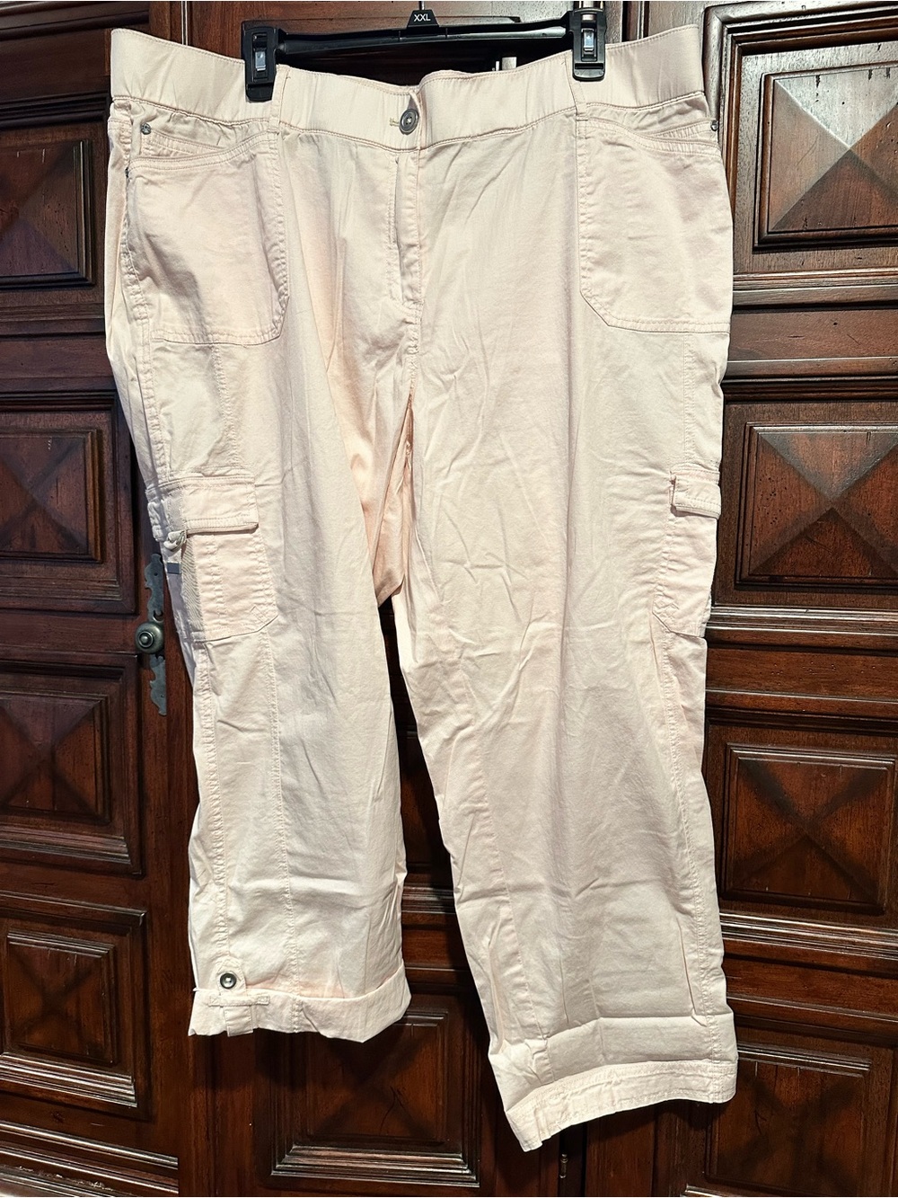 20W CATO Woman Light Pink Cropped Cargo Pants Rhinestone Rivets Cargo Roll up
